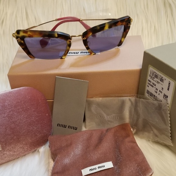 Miu Miu Sunglasses Cat Eye Tortoise Fr. Blue Lens - Picture 4 of 8